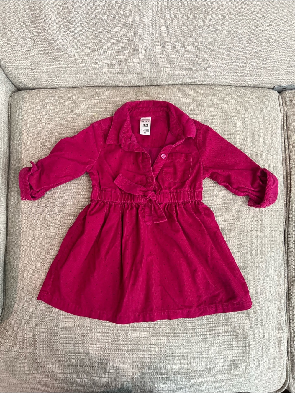 Carter's Girls' Fuchsia Corduroy Tie-Waist Dress Size 18 Months